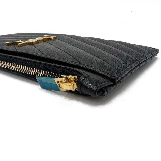 Saint Laurent Envelope Grain De Poudre Chevron Monogram Bill Pouch 2021 Black Leather Clutch
