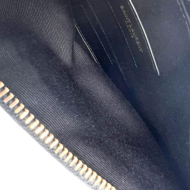 Saint Laurent Envelope Grain De Poudre Chevron Monogram Bill Pouch 2021 Black Leather Clutch
