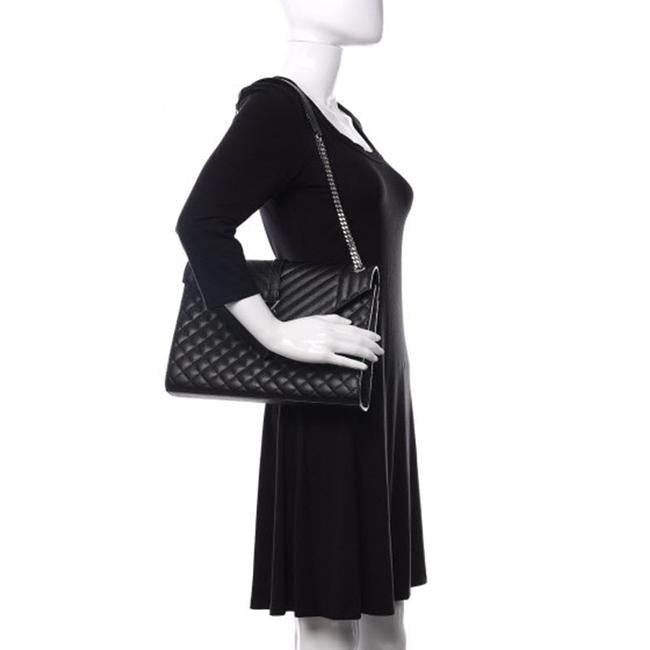Saint Laurent Envelope Grain De Poudre Large Tri-quilt Monogram Satchel Black Leather Shoulder Bag