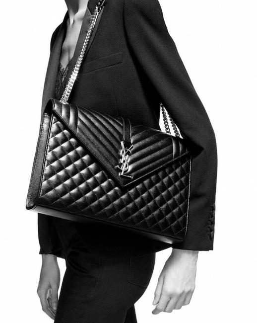 Saint Laurent Envelope Grain De Poudre Large Tri-quilt Monogram Satchel Black Leather Shoulder Bag