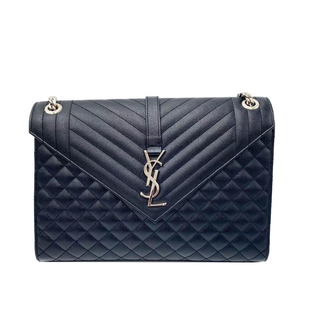 Saint Laurent Envelope Grain De Poudre Large Tri-quilt Monogram Satchel Black Leather Shoulder Bag