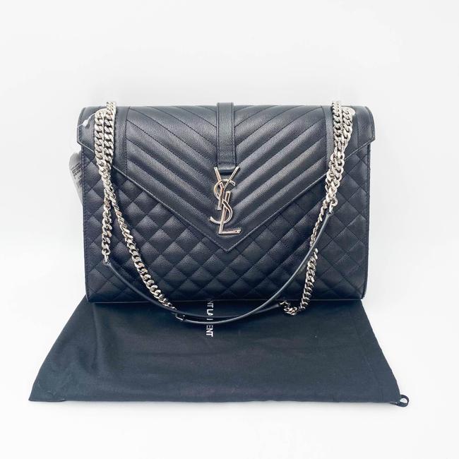 Saint Laurent Envelope Grain De Poudre Large Tri-quilt Monogram Satchel Black Leather Shoulder Bag