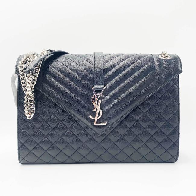 Saint Laurent Envelope Grain De Poudre Large Tri-quilt Monogram Satchel Black Leather Shoulder Bag