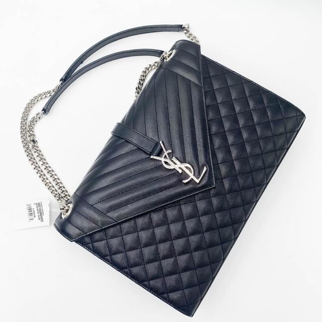 Saint Laurent Envelope Grain De Poudre Large Tri-quilt Monogram Satchel Black Leather Shoulder Bag