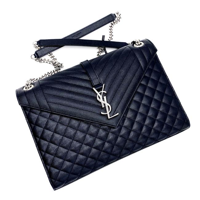 Saint Laurent Envelope Grain De Poudre Large Tri-quilt Monogram Satchel Black Leather Shoulder Bag