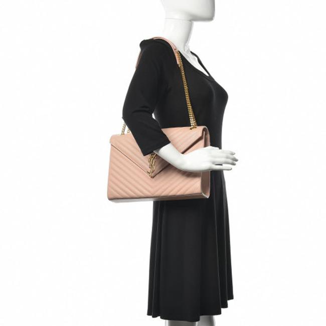 Saint Laurent Monogram Envelope Grain De Poudre Matelasse Chevron Large Dusty Rose Pink Leather Shoulder Bag