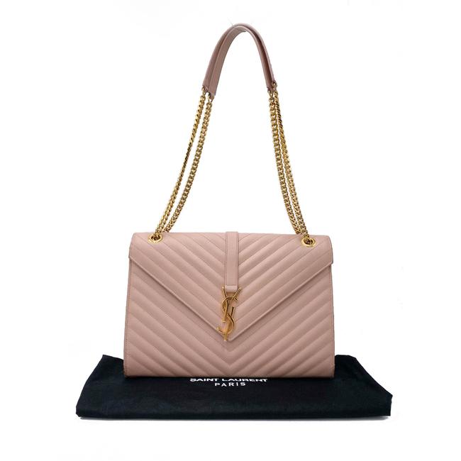 Saint Laurent Monogram Envelope Grain De Poudre Matelasse Chevron Large Dusty Rose Pink Leather Shoulder Bag