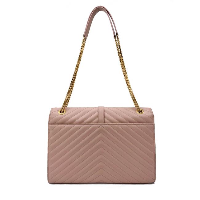 Saint Laurent Monogram Envelope Grain De Poudre Matelasse Chevron Large Dusty Rose Pink Leather Shoulder Bag