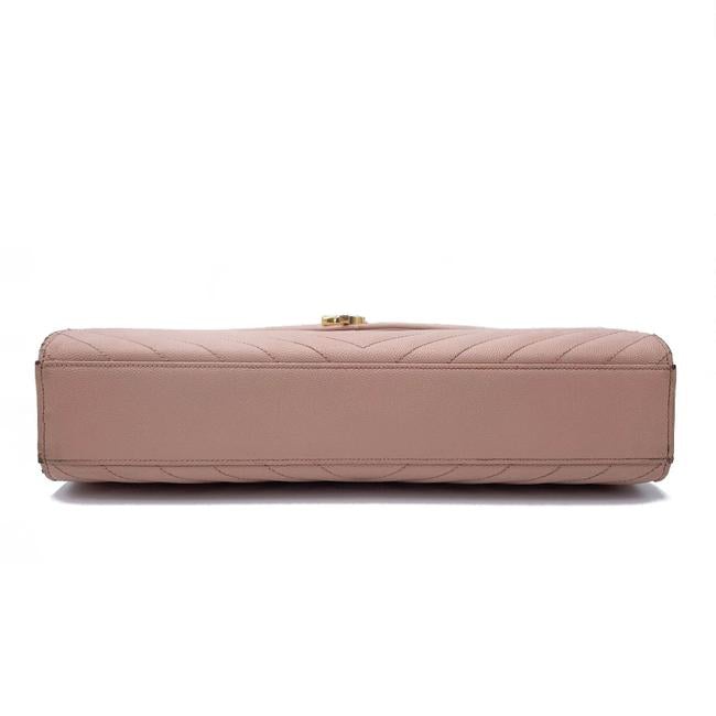 Saint Laurent Monogram Envelope Grain De Poudre Matelasse Chevron Large Dusty Rose Pink Leather Shoulder Bag