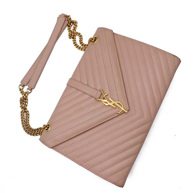 Saint Laurent Monogram Envelope Grain De Poudre Matelasse Chevron Large Dusty Rose Pink Leather Shoulder Bag