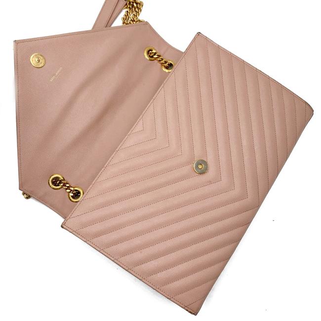 Saint Laurent Monogram Envelope Grain De Poudre Matelasse Chevron Large Dusty Rose Pink Leather Shoulder Bag