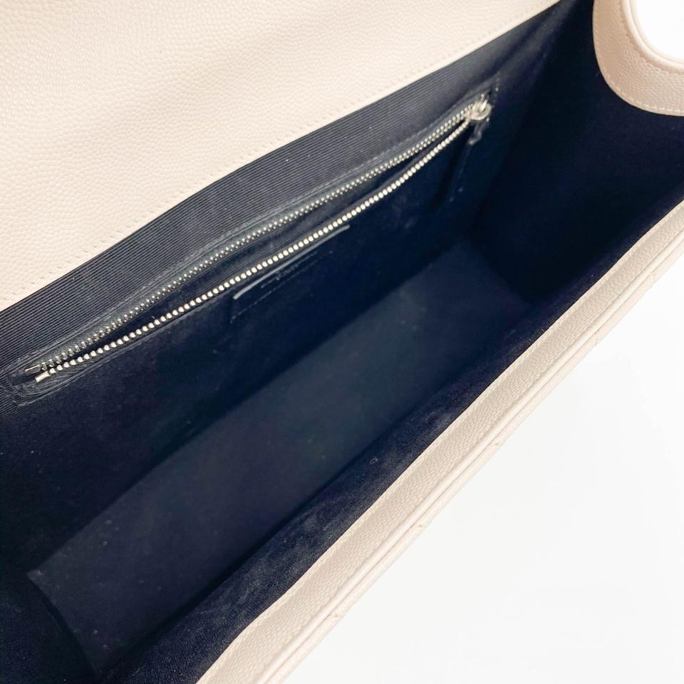 Saint Laurent Envelope Grain De Poudre Matelasse Chevron Large Monogram Satchel Nude Beige Leather Shoulder Bag