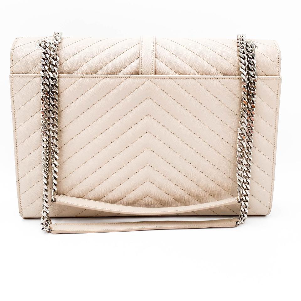 Saint Laurent Envelope Grain De Poudre Matelasse Chevron Large Monogram Satchel Nude Beige Leather Shoulder Bag