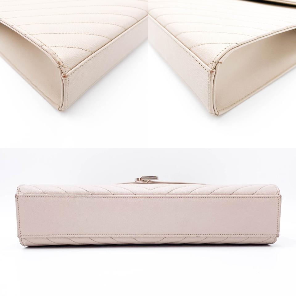 Saint Laurent Envelope Grain De Poudre Matelasse Chevron Large Monogram Satchel Nude Beige Leather Shoulder Bag