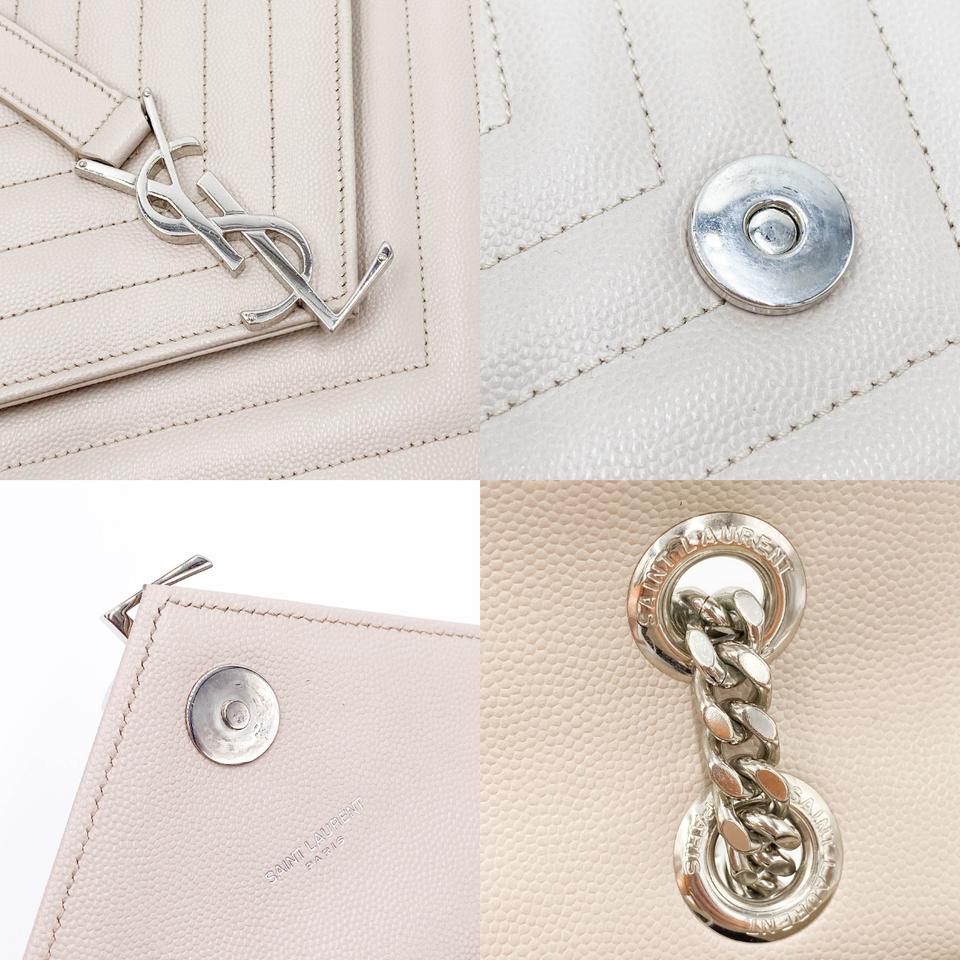 Saint Laurent Envelope Grain De Poudre Matelasse Chevron Large Monogram Satchel Nude Beige Leather Shoulder Bag