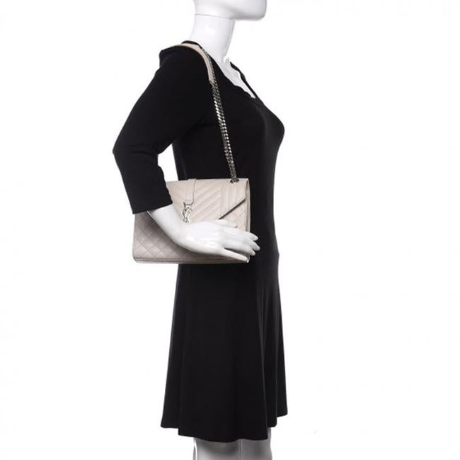 Saint Laurent Envelope Grain De Poudre Textured Mixed Matelasse Medium Triquilt Monogram Satc White Leather Shoulder Bag