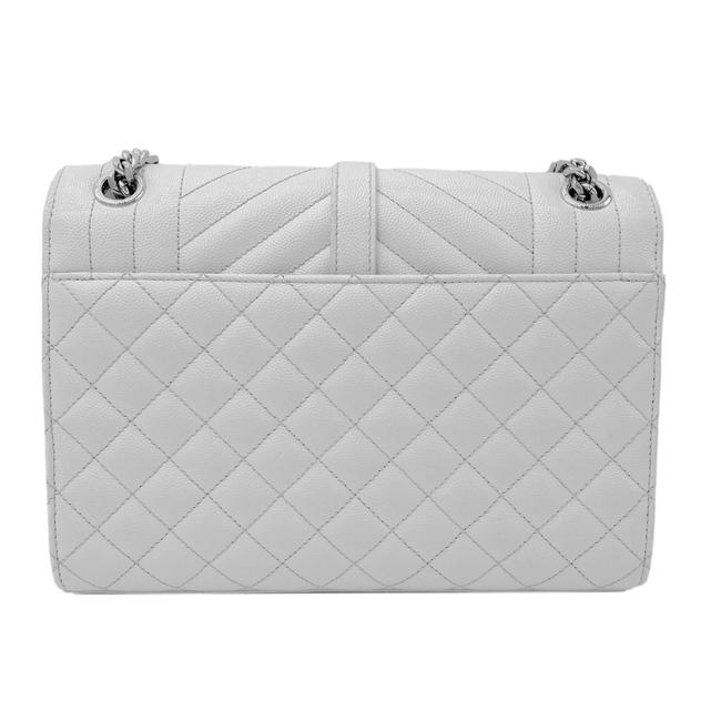 Saint Laurent Envelope Grain De Poudre Textured Mixed Matelasse Medium Triquilt Monogram Satc White Leather Shoulder Bag