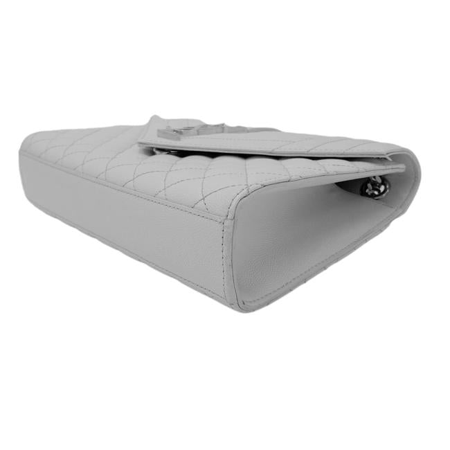 Saint Laurent Envelope Grain De Poudre Textured Mixed Matelasse Medium Triquilt Monogram Satc White Leather Shoulder Bag
