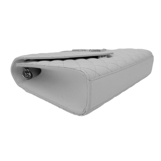 Saint Laurent Envelope Grain De Poudre Textured Mixed Matelasse Medium Triquilt Monogram Satc White Leather Shoulder Bag