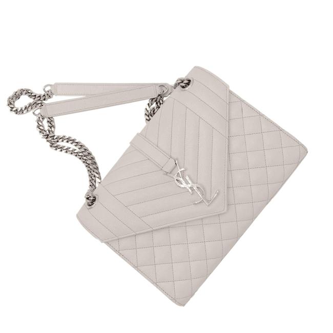 Saint Laurent Envelope Grain De Poudre Textured Mixed Matelasse Medium Triquilt Monogram Satc White Leather Shoulder Bag