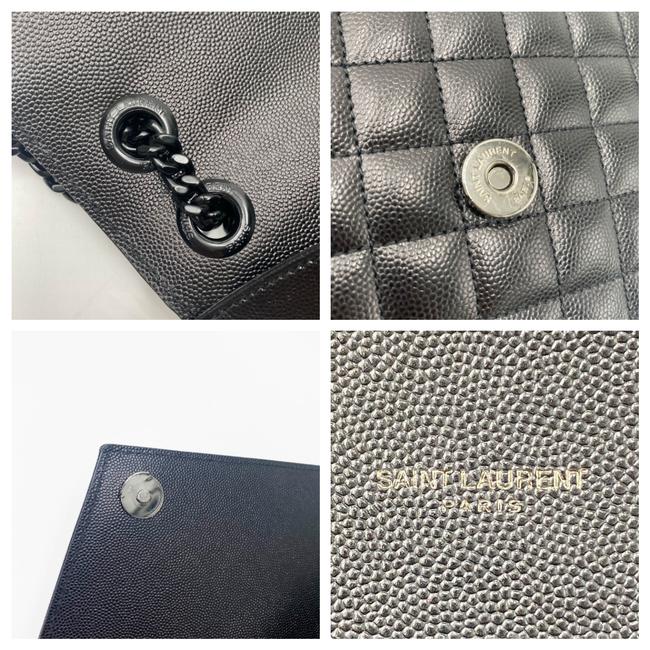 Saint Laurent Monogram Envelope Grain De Poudre Textured Mixed Matelasse Triquilt Large Black Leather Shoulder Bag