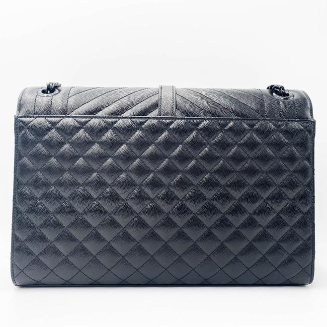 Saint Laurent Monogram Envelope Grain De Poudre Textured Mixed Matelasse Triquilt Large Black Leather Shoulder Bag