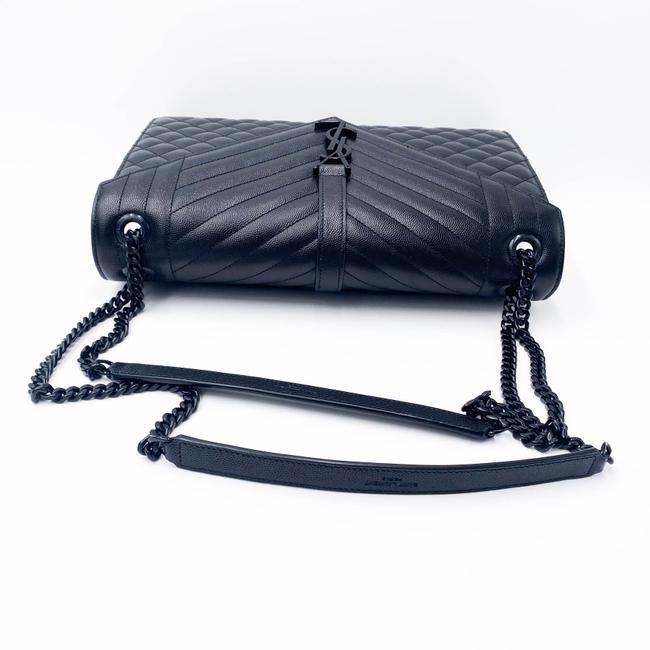 Saint Laurent Monogram Envelope Grain De Poudre Textured Mixed Matelasse Triquilt Large Black Leather Shoulder Bag