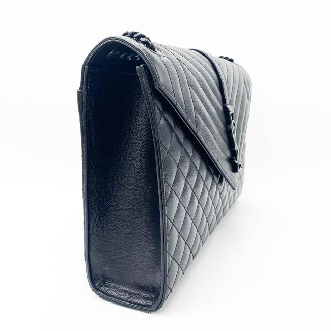 Saint Laurent Monogram Envelope Grain De Poudre Textured Mixed Matelasse Triquilt Large Black Leather Shoulder Bag