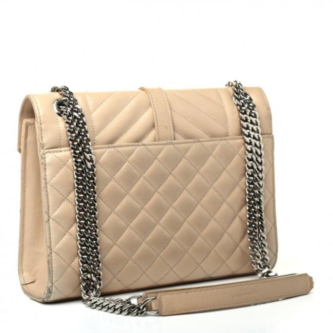 Saint Laurent Envelope Grain De Poudre Textured Mixed Matelasse Triquilt Medium Monogram Satc Beige Leather Shoulder Bag