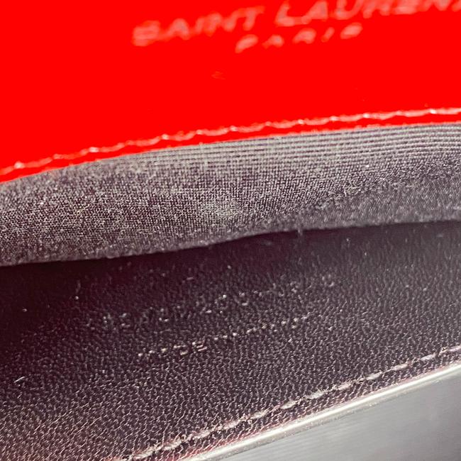 Saint Laurent Monogram Envelope Grain De Poudre Textured Mixed Matelasse Triquilt Medium Red Leather Shoulder Bag