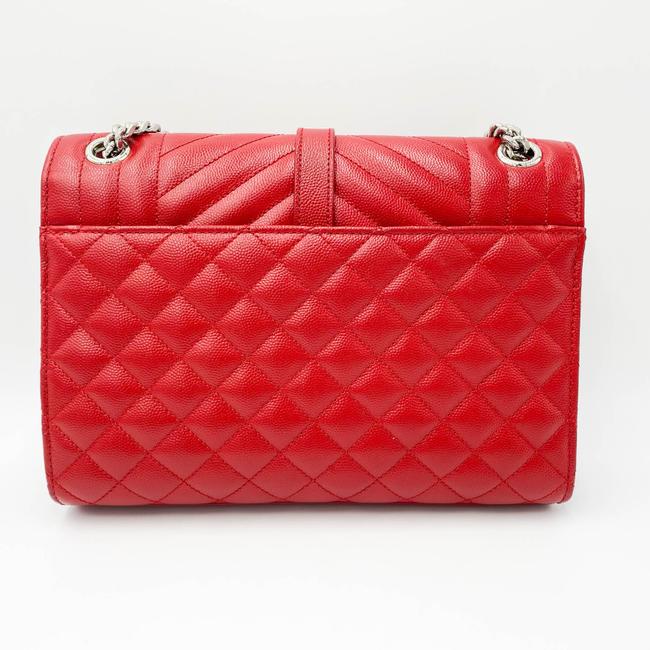 Saint Laurent Monogram Envelope Grain De Poudre Textured Mixed Matelasse Triquilt Medium Red Leather Shoulder Bag