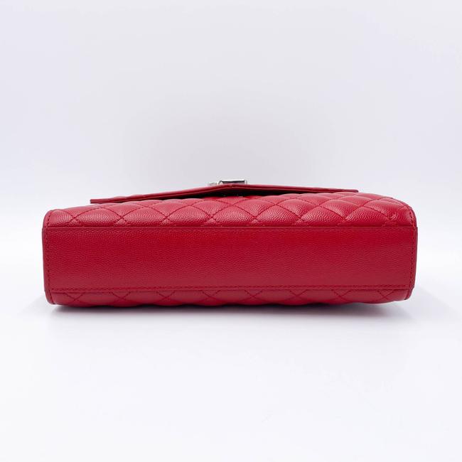 Saint Laurent Monogram Envelope Grain De Poudre Textured Mixed Matelasse Triquilt Medium Red Leather Shoulder Bag