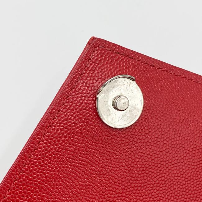 Saint Laurent Monogram Envelope Grain De Poudre Textured Mixed Matelasse Triquilt Medium Red Leather Shoulder Bag