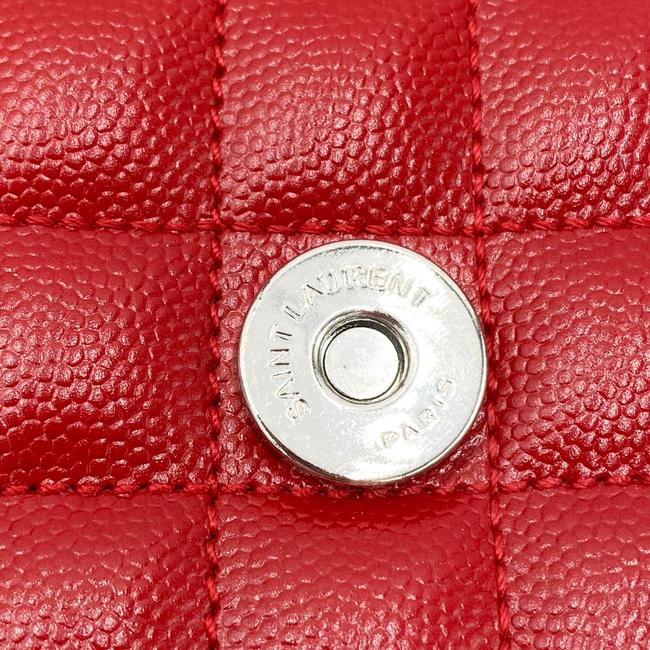 Saint Laurent Monogram Envelope Grain De Poudre Textured Mixed Matelasse Triquilt Medium Red Leather Shoulder Bag