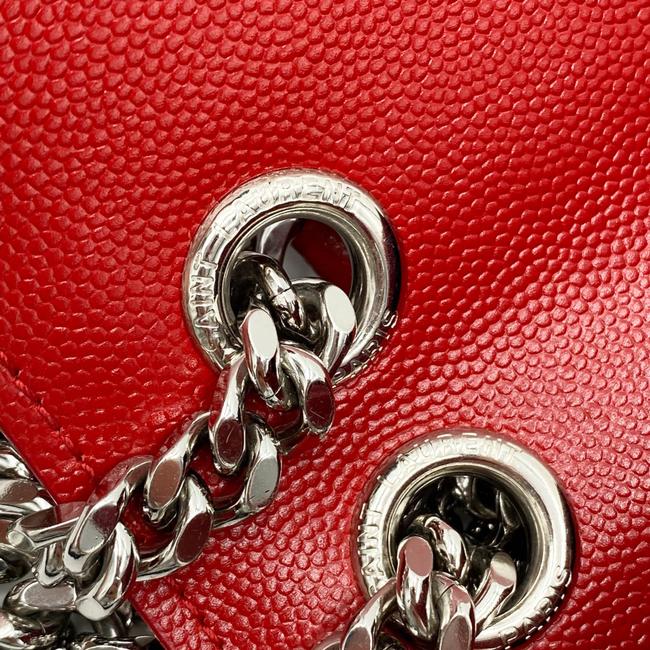 Saint Laurent Monogram Envelope Grain De Poudre Textured Mixed Matelasse Triquilt Medium Red Leather Shoulder Bag