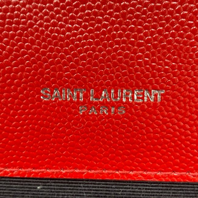 Saint Laurent Monogram Envelope Grain De Poudre Textured Mixed Matelasse Triquilt Medium Red Leather Shoulder Bag