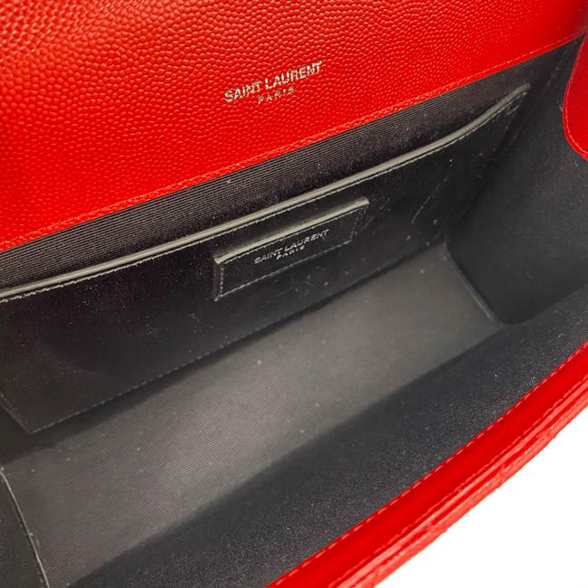 Saint Laurent Monogram Envelope Grain De Poudre Textured Mixed Matelasse Triquilt Medium Red Leather Shoulder Bag