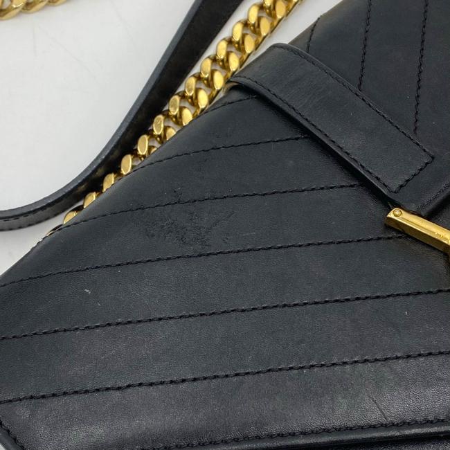 Saint Laurent Envelope Lambskin Matelasse Chevron Medium Monogram Satchel Black Leather Shoulder Bag