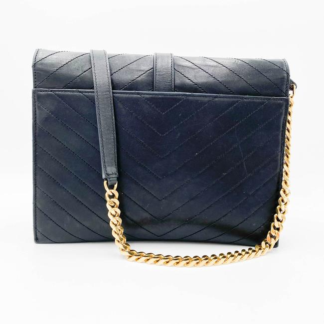 Saint Laurent Envelope Lambskin Matelasse Chevron Medium Monogram Satchel Black Leather Shoulder Bag