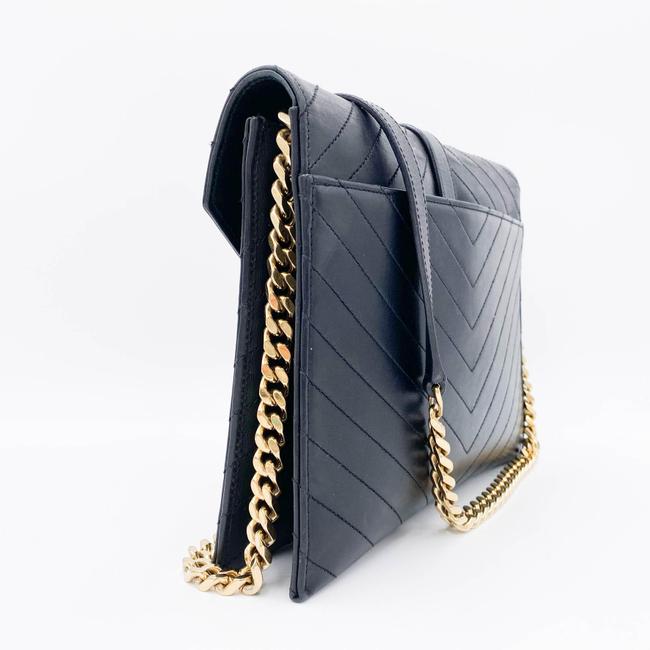 Saint Laurent Envelope Lambskin Matelasse Chevron Medium Monogram Satchel Black Leather Shoulder Bag