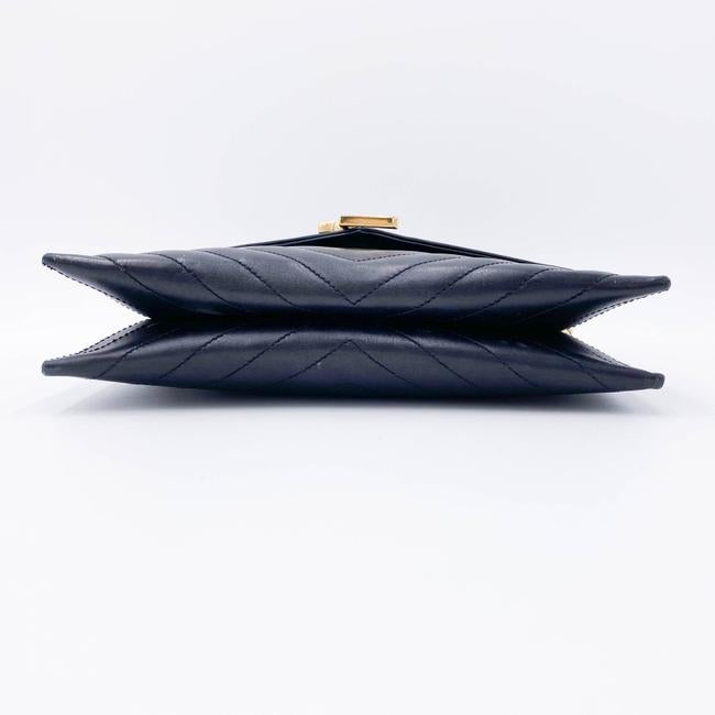 Saint Laurent Envelope Lambskin Matelasse Chevron Medium Monogram Satchel Black Leather Shoulder Bag