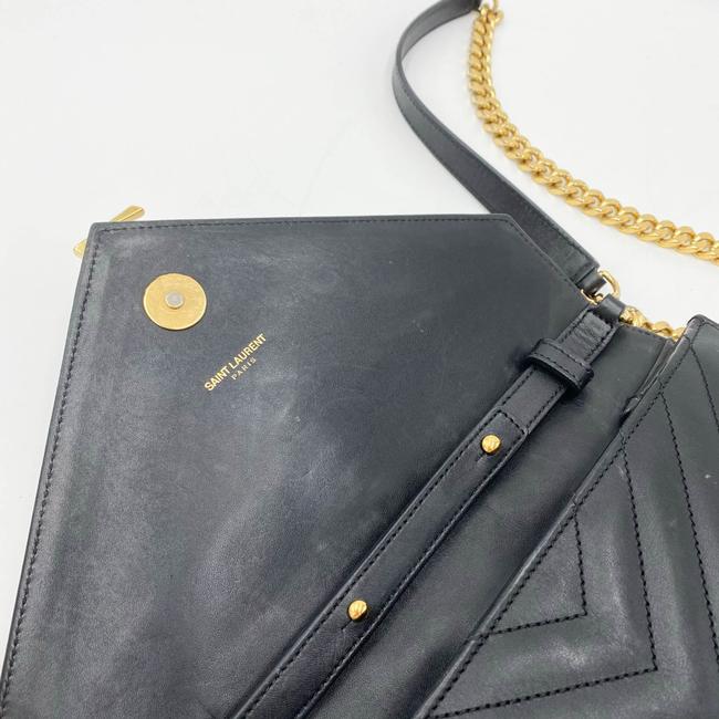 Saint Laurent Envelope Lambskin Matelasse Chevron Medium Monogram Satchel Black Leather Shoulder Bag