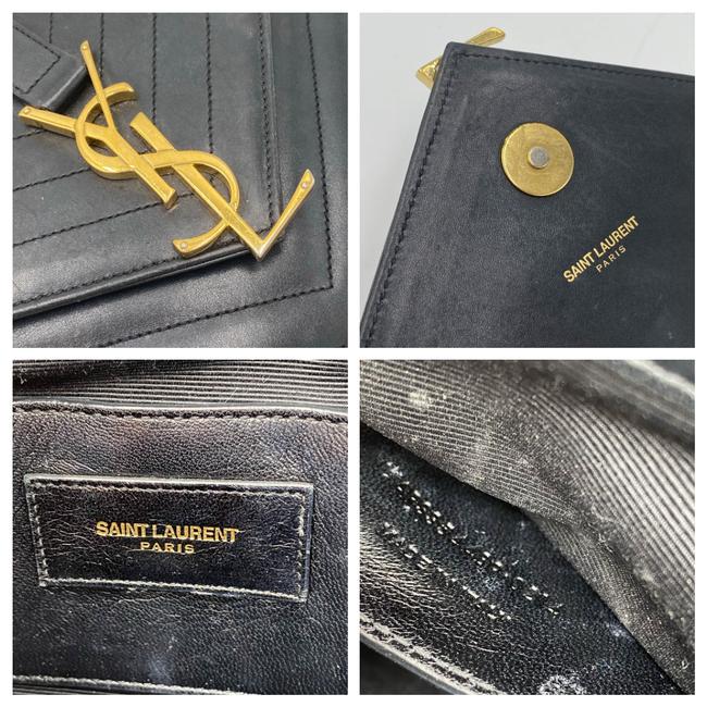 Saint Laurent Envelope Lambskin Matelasse Chevron Medium Monogram Satchel Black Leather Shoulder Bag