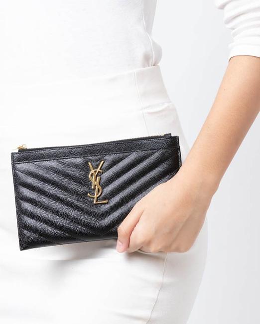 Saint Laurent Envelope Monogram Matelasse Zip Pouch Black Leather Clutch