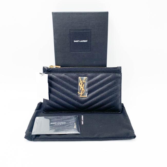Saint Laurent Envelope Monogram Matelasse Zip Pouch Black Leather Clutch