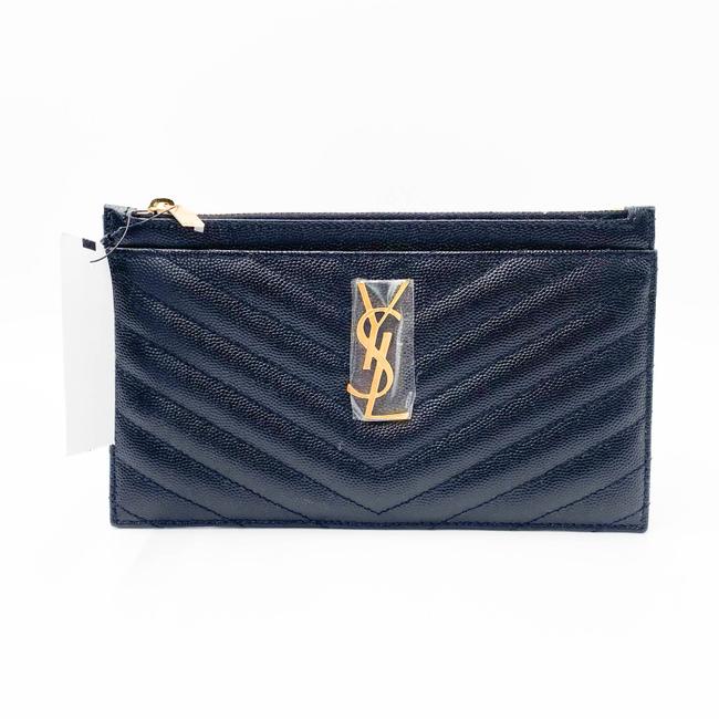 Saint Laurent Envelope Monogram Matelasse Zip Pouch Black Leather Clutch