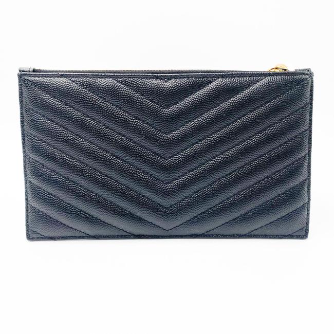 Saint Laurent Envelope Monogram Matelasse Zip Pouch Black Leather Clutch