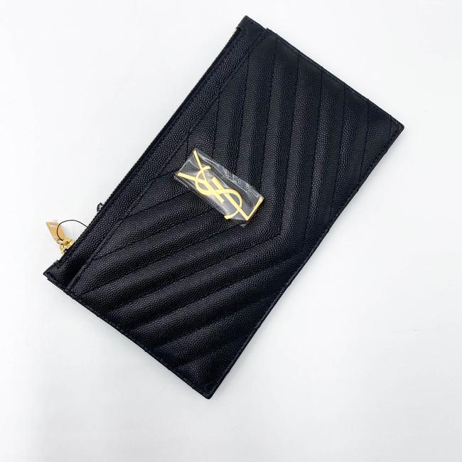 Saint Laurent Envelope Monogram Matelasse Zip Pouch Black Leather Clutch
