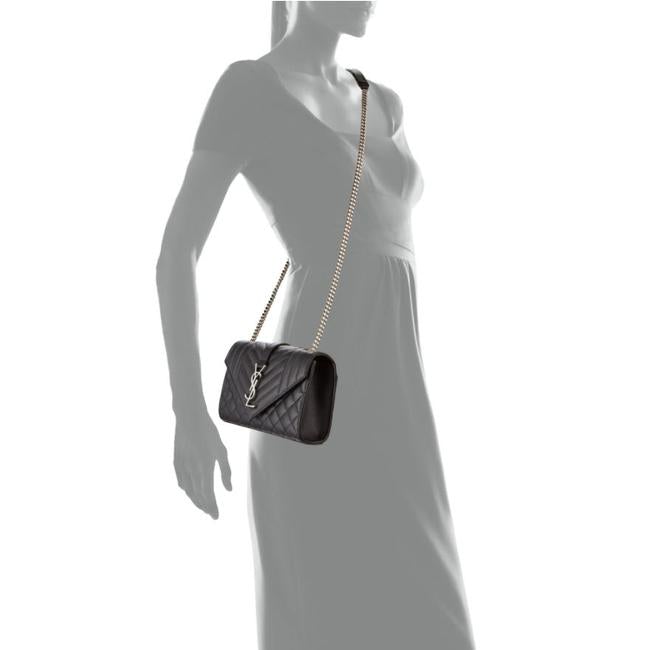 Saint Laurent Envelope Small Ysl Monogram Satchel Black Leather Shoulder Bag