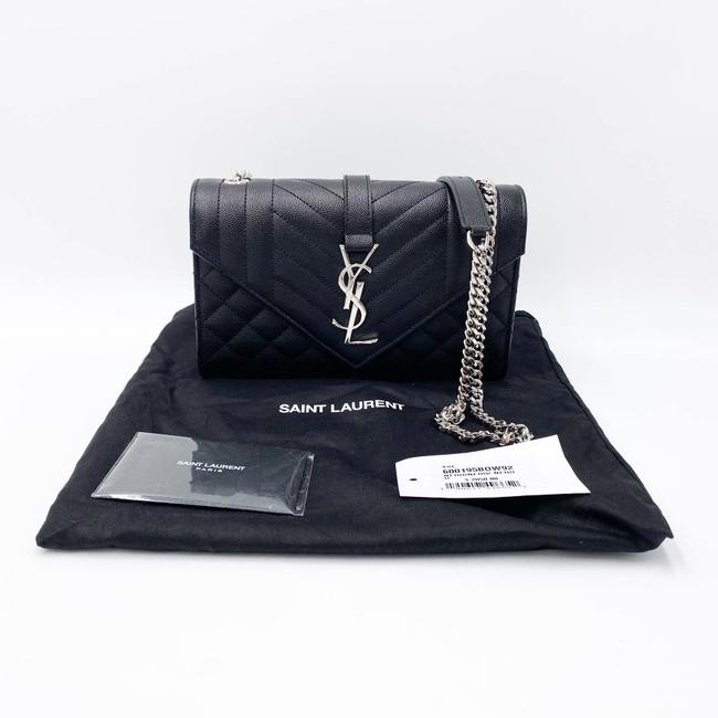 Saint Laurent Envelope Small Ysl Monogram Satchel Black Leather Shoulder Bag